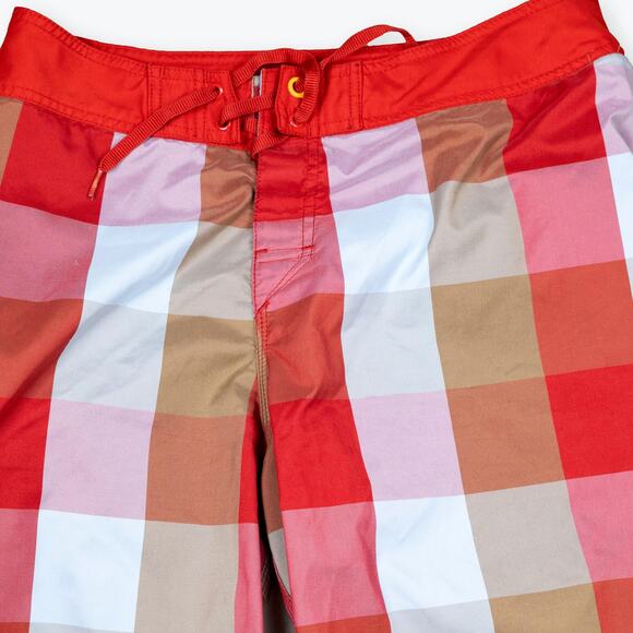 Quicksilver Red Blue Tan Plaid Mens Board Shorts M - Picture 2 of 5